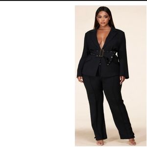 Belted Black Business Suit (Jacket & Pants)